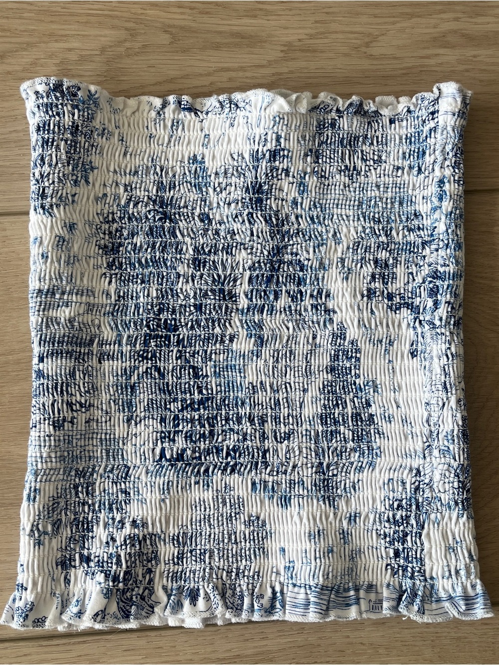 H&M White Smocked Tube Top with Navy Accents